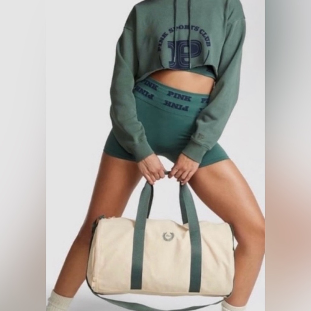 Victoria’s Secret Women’s Cream & Green Straps Canvas Duffle Bag Brand New.